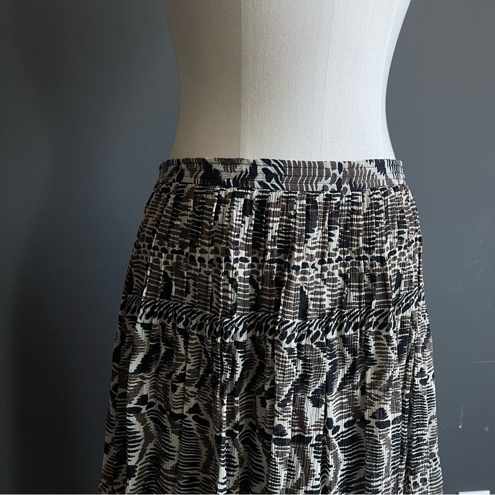 90s Talbots Silk Tiered Midi Skirt Abstract Animal Print Elastic Waist - Picture 2 of 5